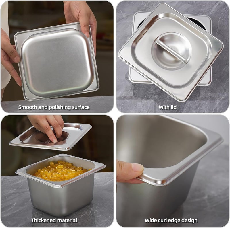 Notakia 6 Pack 4" Deep 1/6 Hotel Pans With Lids Stainless Steel Steam Table Pans Commercial Grade Food Storage Containers for Restaurant, Buffet, and Catering - Image 4